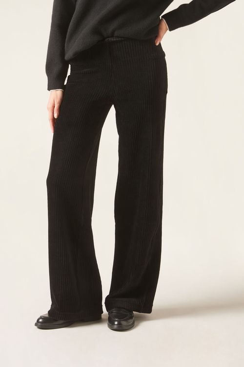 Calça Pantalona Em Bombazine - Preto