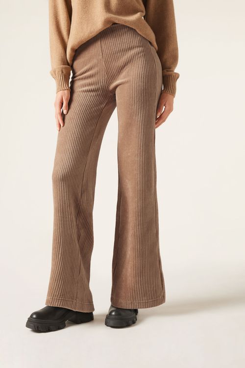 Calça Pantalona Em Bombazine - Marrom