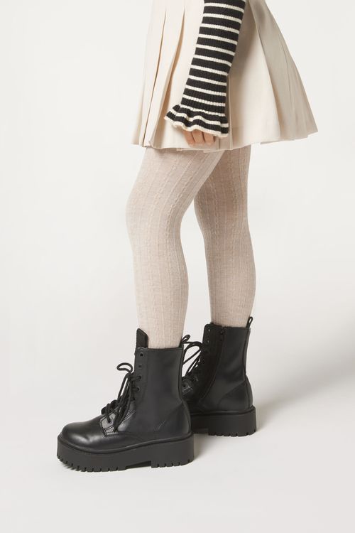 Meia-Calça Com Padrão Trançado Com Cashmere Infantil - Off-White