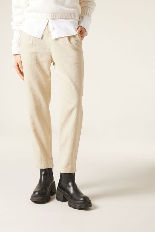Calça Reta Em Bombazine - Off-White