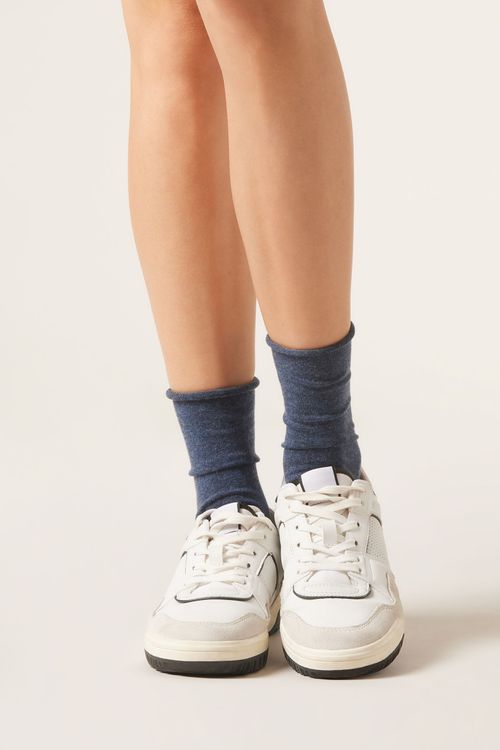 Meia Curta Com Cashmere - Azul