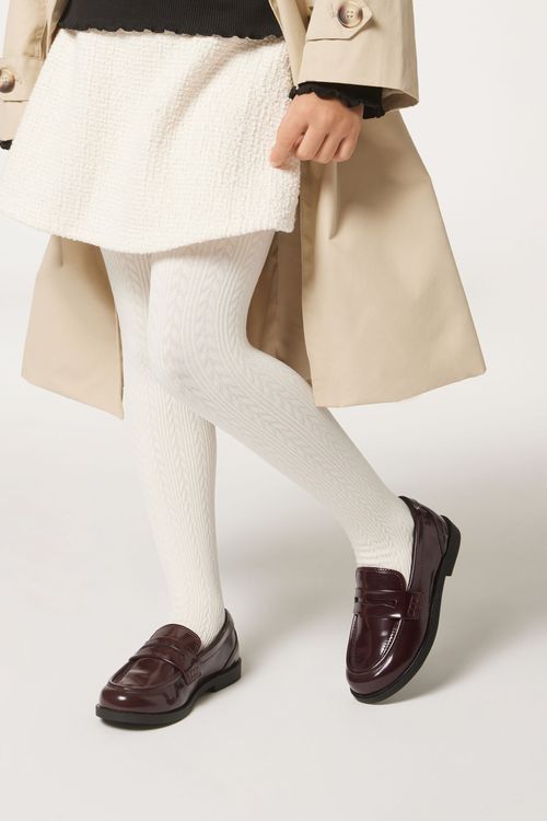 Meia-Calça Térmica Com Padrão Entrelaçado Infantil - Branco