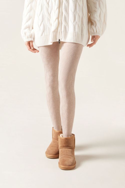 Meia-Calça Com Cashmere Trabalhada - Off-White