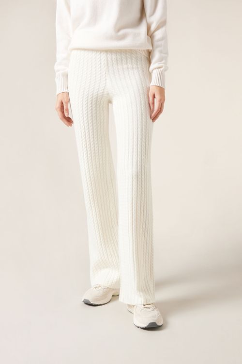 Calça Pantalona Em Malha Canelada - Off-White