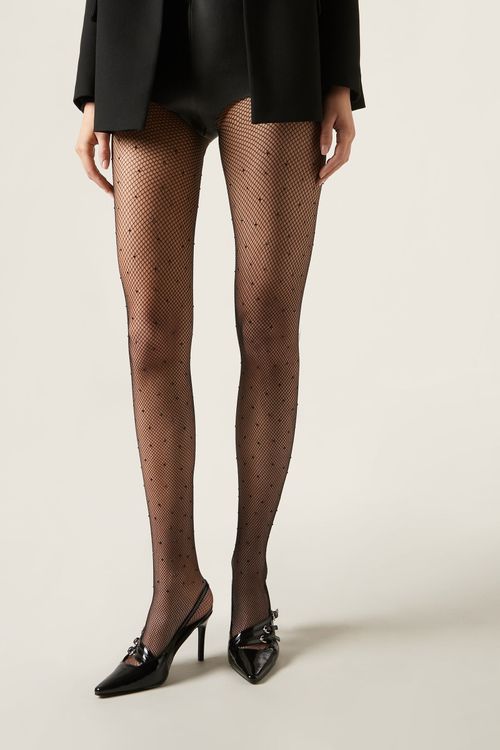 Meia-Calça Arrastão Com Strass - Preto