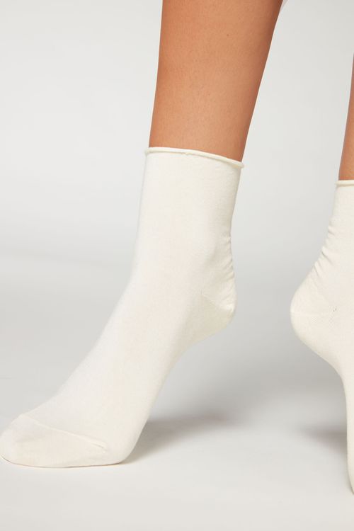 Meia Curta Com Cashmere Sem Punho - Off-White