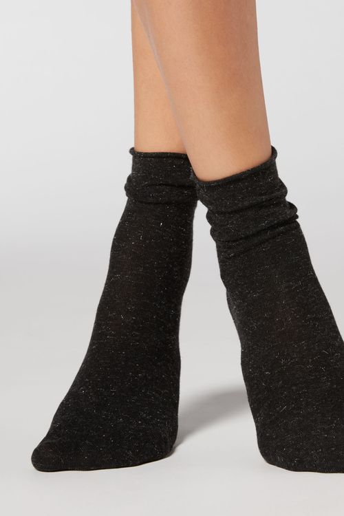 Meia Curta Com Cashmere - Preto