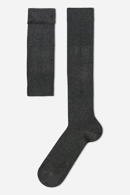 Meia Alta Com Cashmere Masculina - Cinza