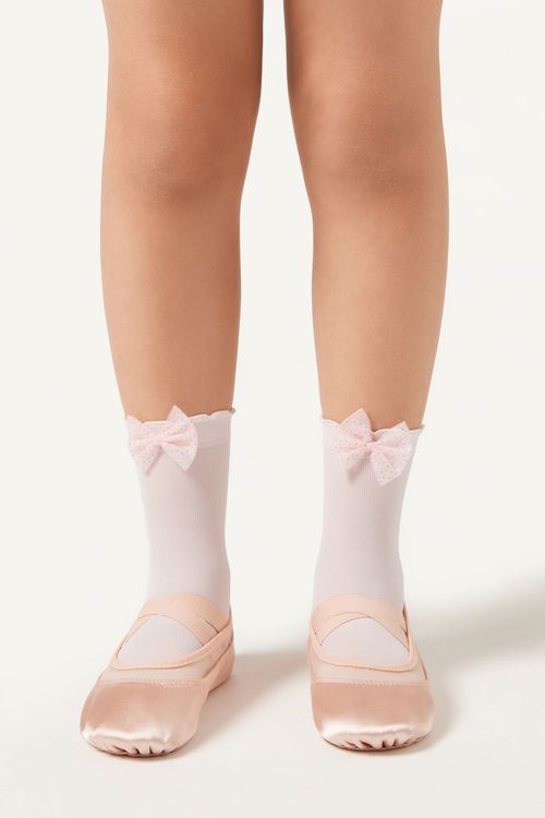 Meia Curta Com Laço Infantil - Rosa