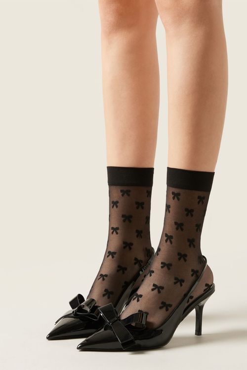 Meia Curta Com Laços All-Over - Preto