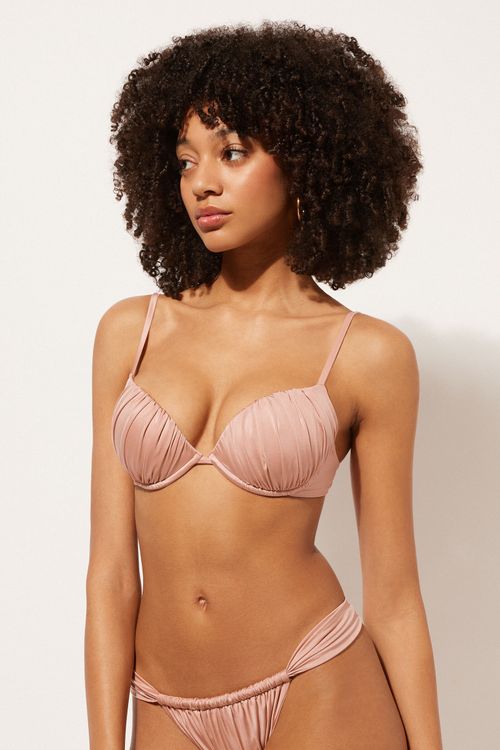 Parte De Cima De Biquíni Push-Up Shiny Satin - Rosa