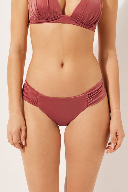 Calcinha De Biquíni Brasileira Com Drapeado Shiny Satin - Laranja